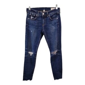 Rag & bone Dre Capri Dark Wash Destructed Raw Hem Denim Jeans‎ Size 24